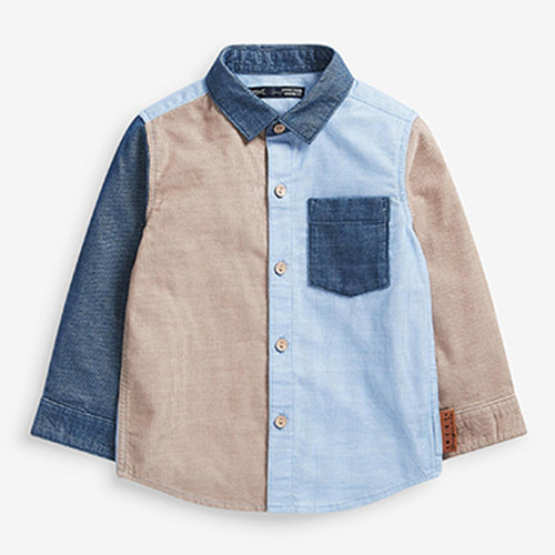 Blue/Neutral Spliced Cord Long Sleeve Shirt (3mths-5yrs) - Allsport