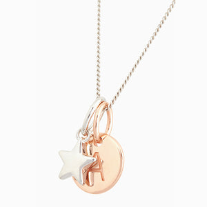 Sterling Silver Rose Gold Plated Star Initial Necklace - Allsport