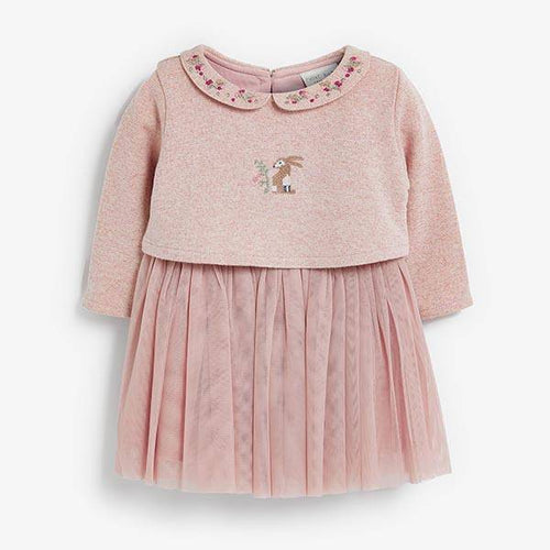 Pink Bunny Embroidery Detailed Tutu Dress (Up to 1 mth to 18 mths) - Allsport