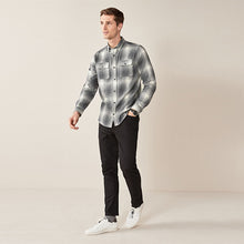 Load image into Gallery viewer, Grey/White Ombre Brushed Flannel Check Long Sleeve Shirt
