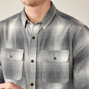 Grey/White Ombre Brushed Flannel Check Long Sleeve Shirt