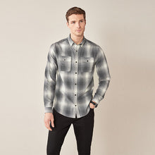 Load image into Gallery viewer, Grey/White Ombre Brushed Flannel Check Long Sleeve Shirt
