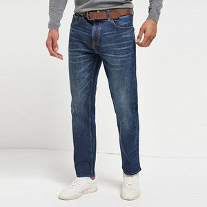 Blue Straight Fit Belted Jeans