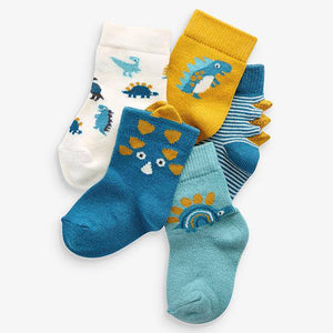 5 Pack Dinosaur Socks (Younger) - Allsport