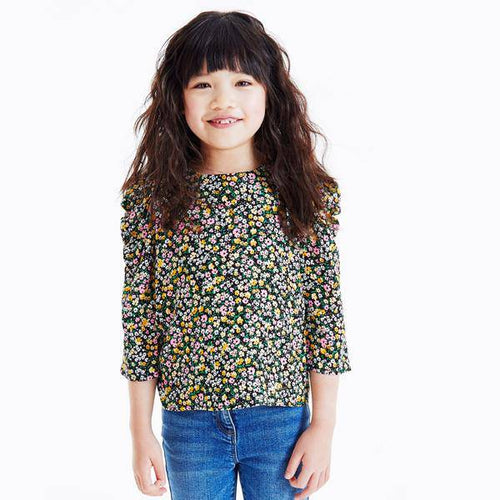 Black Floral Ruched Sleeve Blouse (3-12yrs) - Allsport