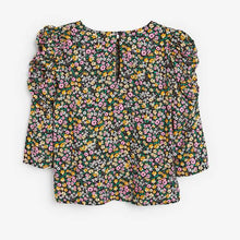 Load image into Gallery viewer, Black Floral Ruched Sleeve Blouse (3-12yrs) - Allsport
