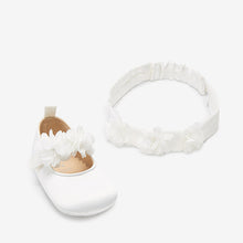 Load image into Gallery viewer, Bridesmaid Collection Corsage Baby Shoes and Headband Occasion Set (0-18mths)
