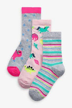 Load image into Gallery viewer, Fluro 3 Pack Dinosaur Ankle Socks - Allsport
