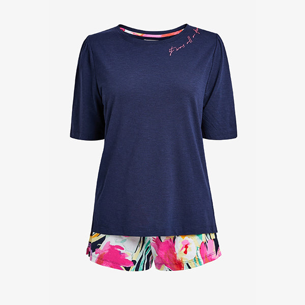 Navy Cotton Blend Pyjama Short Set - Allsport