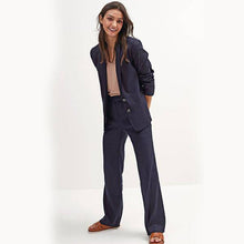 Load image into Gallery viewer, Navy Linen Blend Boot Cut Trousers - Allsport

