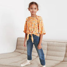 Load image into Gallery viewer, Yellow Ditsy Puff Sleeve Tie Front Blouse (3-12yrs) - Allsport
