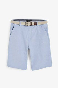 Light Blue Straight Fit Belted Oxford Chino Shorts - Allsport