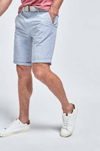 Load image into Gallery viewer, Light Blue Straight Fit Belted Oxford Chino Shorts - Allsport
