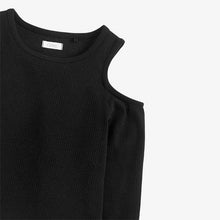 Load image into Gallery viewer, Black Organic Cotton Cold Shoulder Top (3-12yrs) - Allsport
