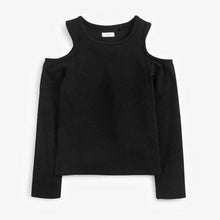 Load image into Gallery viewer, Black Organic Cotton Cold Shoulder Top (3-12yrs) - Allsport
