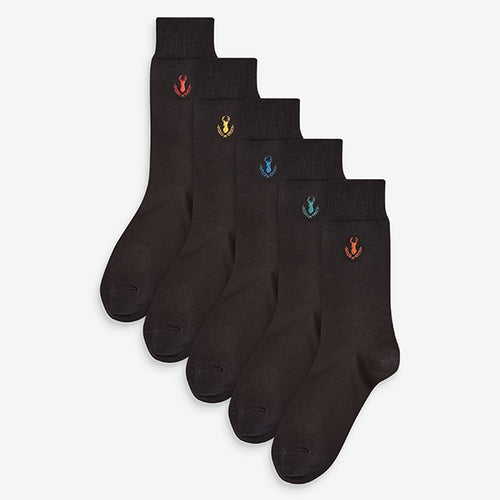 Black Multi Stag Embroidered Stag 5 Pack Socks - Allsport