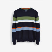 Load image into Gallery viewer, Navy / Blue Check Crew Neck Jumper - Allsport
