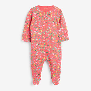 Coral Pink 2 Pack Printed Sleepsuits (0mths-18mths) - Allsport