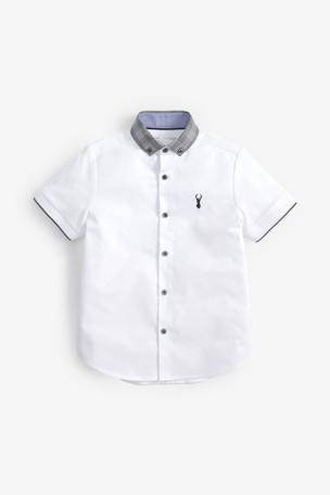 White Short Sleeve Check Collar Shirt (3-12yrs) - Allsport