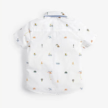 Load image into Gallery viewer, White Short Sleeve Transport Print Shirt With Bow Tie (3mths-5yrs) - Allsport
