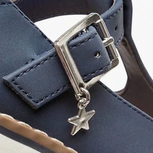 Navy Star Charm T-Bar Shoes (Younger Girls)