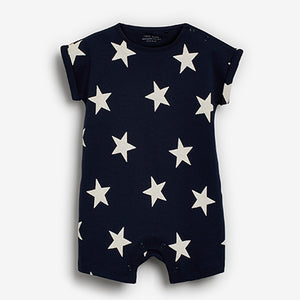 Navy Blue Star and Stripe 4 Pack Baby Printed Rompers (0mths-18mths)