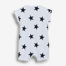 Load image into Gallery viewer, Navy Blue Star and Stripe 4 Pack Baby Printed Rompers (0mths-18mths)
