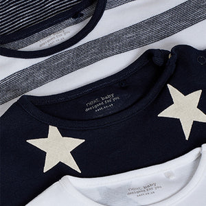 Navy Blue Star and Stripe 4 Pack Baby Printed Rompers (0mths-18mths)