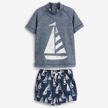 Load image into Gallery viewer, Blue Boat 2 Piece Rash Vest And Shorts Set (3mths-5yrs)
