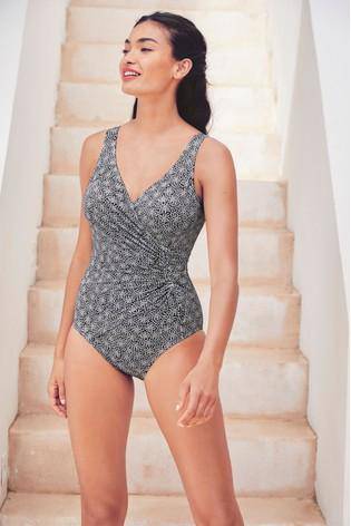 Charcoal Print Ruched Side Shape Enhancing Swimsuit - Allsport