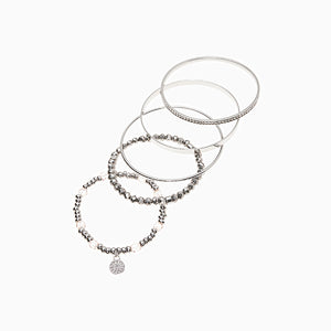 Silver Tone Sparkle Bead & Bangle Bracelet Pack