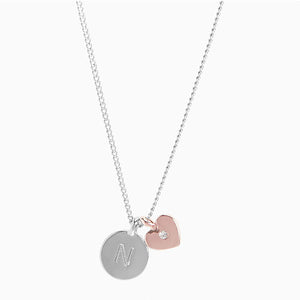 Silver Tone/Gold Rose Tone Heart Initial Necklace - Allsport