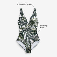 Load image into Gallery viewer, White Palm Leaf Plunge Shape Enhancing Swimsuit - Allsport
