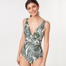 Load image into Gallery viewer, White Palm Leaf Plunge Shape Enhancing Swimsuit - Allsport
