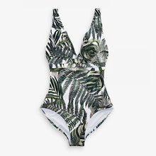 Load image into Gallery viewer, White Palm Leaf Plunge Shape Enhancing Swimsuit - Allsport
