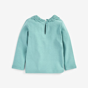 Blue Brushed Broderie Collar Top (3mths-6yrs) - Allsport