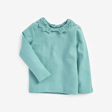Load image into Gallery viewer, Blue Brushed Broderie Collar Top (3mths-6yrs) - Allsport
