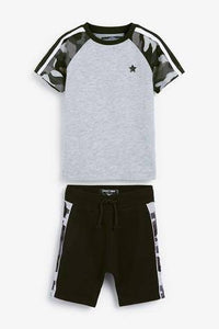 Monochrome Colourblock Camo Shorts And T-Shirt Set - Allsport