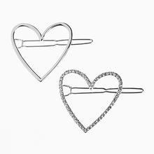 Load image into Gallery viewer, Silver Tone Heart Hair Clips 2 Pack
