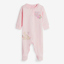 Load image into Gallery viewer, 3 Pack Pink Embroidered Detail Baby Sleepsuits (0-18mths) - Allsport
