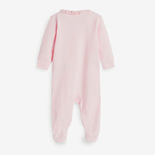Load image into Gallery viewer, 3 Pack Pink Embroidered Detail Baby Sleepsuits (0-18mths) - Allsport
