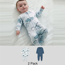 Load image into Gallery viewer, 2 Pack Blue Dinosaur Zip Baby Sleepsuits (0mths-18mths) - Allsport
