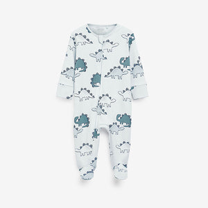 2 Pack Blue Dinosaur Zip Baby Sleepsuits (0mths-18mths) - Allsport