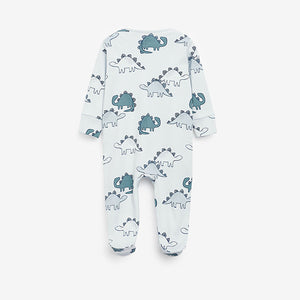 2 Pack Blue Dinosaur Zip Baby Sleepsuits (0mths-18mths) - Allsport