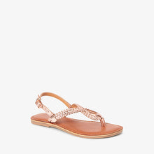 Load image into Gallery viewer, Rose Gold Leather Beaded Toe Thong Sandals (Older Girls) - Allsport
