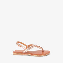 Load image into Gallery viewer, Rose Gold Leather Beaded Toe Thong Sandals (Older Girls) - Allsport
