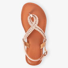 Load image into Gallery viewer, Rose Gold Leather Beaded Toe Thong Sandals (Older Girls) - Allsport
