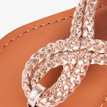 Load image into Gallery viewer, Rose Gold Leather Beaded Toe Thong Sandals (Older Girls) - Allsport
