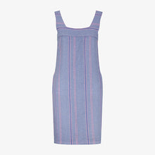 Load image into Gallery viewer, Blue Stripe Linen Blend Square Neck Dress - Allsport
