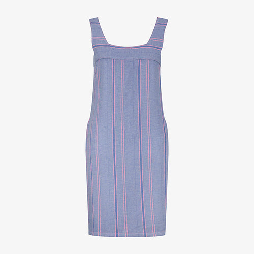 Blue Stripe Linen Blend Square Neck Dress - Allsport
